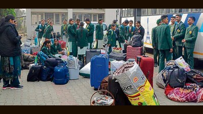 Students from across the state arriving at the meritorious school in Ludhiana on Friday. (Manish/HT) Students from across the state arriving at the meritorious school in Ludhiana on Friday. (Manish/HT)