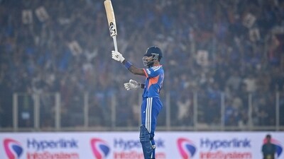 Hardik Pandya went hammer and tongs for a 16-ball half-century — the second fastest for India as the hosts registered a thumping 30-run win to clinch the series 3-1. (AFP) Hardik Pandya went hammer and tongs for a 16-ball half-century — the second fastest for India as the hosts registered a thumping 30-run win to clinch the series 3-1. (AFP)