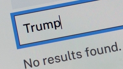 A search for 'Trump' shows no results on the US Department of Justice online library of new documents from disgraced late financier and sex offender Jeffrey Epstein, seen on this computer screen and arranged for a photograph by Reuters in Washington, D.C. (Reuters)