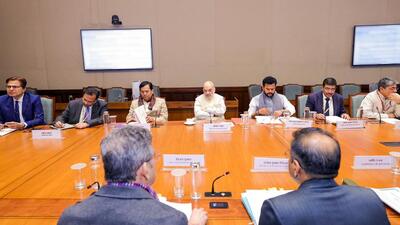 Union home minister Amit Shah, Union minister of civil aviation Kinjarapu Ram Mohan Naidu, Union minister of ports, shipping & waterways Sarbananda Sonowal, and other dignitaries during a review meeting regarding security of ports and vessels in New Delhi on Friday. (ANI) Union home minister Amit Shah, Union minister of civil aviation Kinjarapu Ram Mohan Naidu, Union minister of ports, shipping & waterways Sarbananda Sonowal, and other dignitaries during a review meeting regarding security of ports and vessels in New Delhi on Friday. (ANI)
