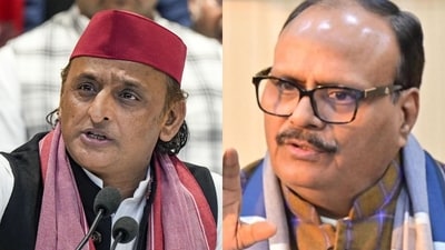 While Akhilesh criticised the BJP government over the cough syrup racket, Pathak linked the SP chief to the alleged accused through a purported photo. (PTI/ HT file photo) While Akhilesh criticised the BJP government over the cough syrup racket, Pathak linked the SP chief to the alleged accused through a purported photo. (PTI/ HT file photo)