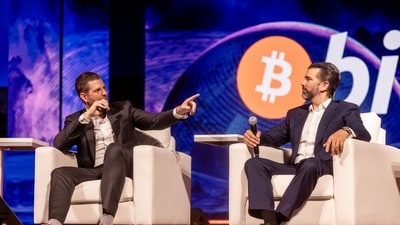 Eric Trump and Donald Trump Jr., executive vice presidents for the Trump Organization, at a bitcoin event this year. Eric Trump and Donald Trump Jr., executive vice presidents for the Trump Organization, at a bitcoin event this year.