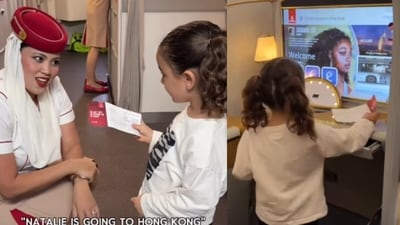 A woman documented her daughter’s surprise first class Emirates journey. (Instagram/bru.fava)