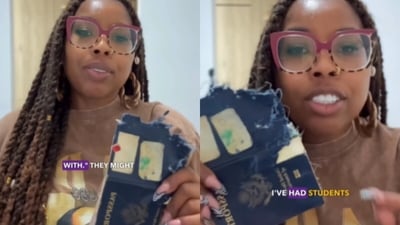 A US woman went viral after posting a video showing her dog-damaged passport. (Instagram/karinaworldwide)