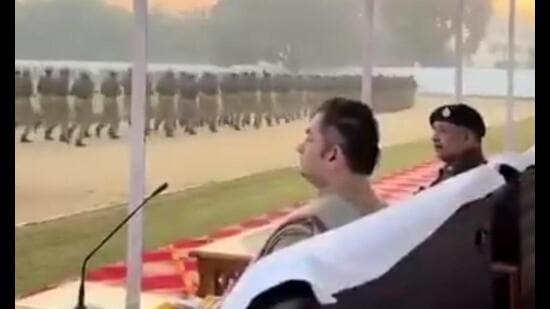 A screengrab of the video of the event where the preacher was purportedly given the guard of honour. (Sourced)