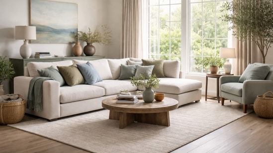 Soft blues, earthy greens and smoky neutrals create calming, lived-in spaces that feel timeless and support wellness in everyday home life. (Ai Generated)