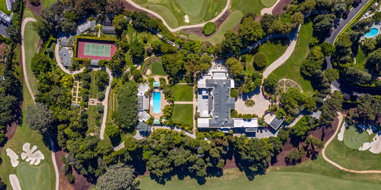 Casa Encantada spans about 8.5 acres and overlooks the Bel-Air Country Club. Casa Encantada spans about 8.5 acres and overlooks the Bel-Air Country Club.