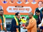 BJP national president JP Nadda and chief minister Yogi Adityanath at the party office in Lucknow on Saturday. (HT) BJP national president JP Nadda and chief minister Yogi Adityanath at the party office in Lucknow on Saturday. (HT)