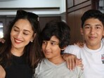 Madhuri Dixit with husband, Dr Sriram Nene, and sons Arin and Ryan.