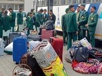 Students from across the state arriving at the meritorious school in Ludhiana on Friday. (Manish/HT)