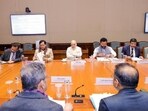 Union home minister Amit Shah, Union minister of civil aviation Kinjarapu Ram Mohan Naidu, Union minister of ports, shipping & waterways Sarbananda Sonowal, and other dignitaries during a review meeting regarding security of ports and vessels in New Delhi on Friday. (ANI) Union home minister Amit Shah, Union minister of civil aviation Kinjarapu Ram Mohan Naidu, Union minister of ports, shipping & waterways Sarbananda Sonowal, and other dignitaries during a review meeting regarding security of ports and vessels in New Delhi on Friday. (ANI)