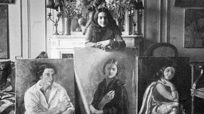 Amrita in the drawing room of their Paris home, with her paintings. June 20, 1930, Paris. (Chatterjee & Lal, Liszt Institute Hungarian Cultural Centre Delhi and Ferenc Hopp Museum of Asiatic Arts, Budapest) Amrita in the drawing room of their Paris home, with her paintings. June 20, 1930, Paris. (Chatterjee & Lal, Liszt Institute Hungarian Cultural Centre Delhi and Ferenc Hopp Museum of Asiatic Arts, Budapest)