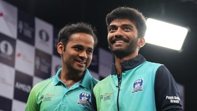 Arjun Erigaisi (left) and D Gukesh after their win. (HT) (HT_PRINT) Arjun Erigaisi (left) and D Gukesh after their win. (HT) (HT_PRINT)