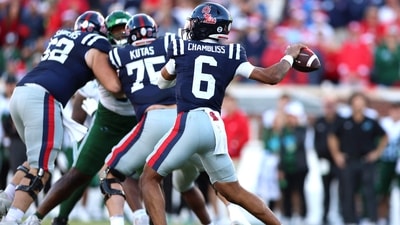 Trinidad Chambliss #6 of the Ole Miss Rebels makes a pass during the second quarter of the 2025 College Football Playoff First Round Game against the Tulane Green Wave at Vaught-Hemingway Stadium. (Getty Images via AFP) Trinidad Chambliss #6 of the Ole Miss Rebels makes a pass during the second quarter of the 2025 College Football Playoff First Round Game against the Tulane Green Wave at Vaught-Hemingway Stadium. (Getty Images via AFP)