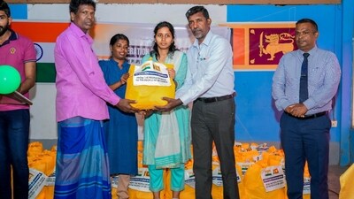 Dry ration packets being distributed among the families affected by Cyclone Ditwah in Sri Lanka (India in Kandy/X) Dry ration packets being distributed among the families affected by Cyclone Ditwah in Sri Lanka (India in Kandy/X)