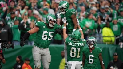 Philadelphia Eagles offensive tackle Lane Johnson (65), and Jalen Carter (98) to sit out the Week 16 game (AP Photo/Matt Slocum) (AP) Philadelphia Eagles offensive tackle Lane Johnson (65), and Jalen Carter (98) to sit out the Week 16 game (AP Photo/Matt Slocum) (AP)