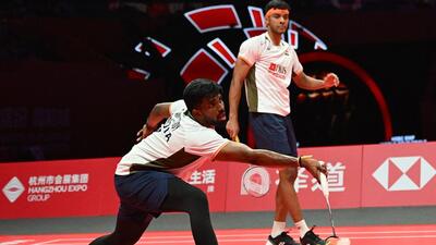 India’s Satwiksairaj Rankireddy and Chirag Shetty during their doubles semifinal against China’s Liang Wei Keng and Wang Chang at the BWF Badminton World Tour Finals in Hangzhou on Saturday. (AFP) India’s Satwiksairaj Rankireddy and Chirag Shetty during their doubles semifinal against China’s Liang Wei Keng and Wang Chang at the BWF Badminton World Tour Finals in Hangzhou on Saturday. (AFP)