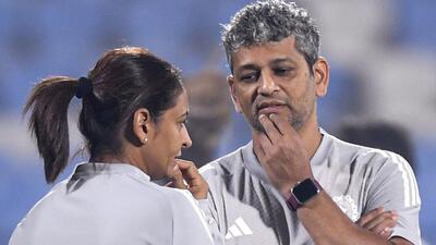 India skipper Harmanpreet Kaur with head coach Amol Muzumdar during the training session ahead of Sunday’s first T20I against Sri Lanka Women in Visakhapatnam. (PTI) India skipper Harmanpreet Kaur with head coach Amol Muzumdar during the training session ahead of Sunday’s first T20I against Sri Lanka Women in Visakhapatnam. (PTI)