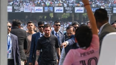 Messi's visit to the Salt Lake Stadium lasted just 22 minutes. (HT Photo/ Samir Jana)