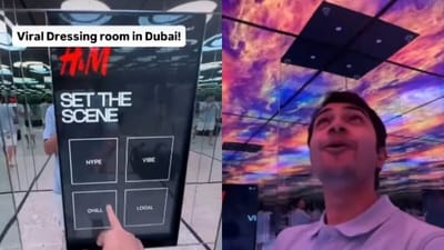 An Indian YouTuber’s Dubai shopping clip showed a smart trial room that shifted mood, lighting and music instantly. (Instagram/sarthaksachdevva) An Indian YouTuber’s Dubai shopping clip showed a smart trial room that shifted mood, lighting and music instantly. (Instagram/sarthaksachdevva)