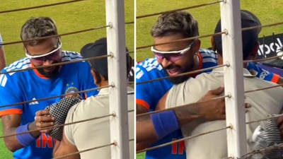 Hardik Pandya check the cameraman's shoulder, before embracing him and applying the ice pack. (X) Hardik Pandya check the cameraman's shoulder, before embracing him and applying the ice pack. (X)