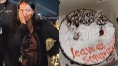 A woman’s birthday celebration went viral after a cake ordered via Zomato mistakenly featured the phrase ‘leave at security’. (Instagram/nakshatra_4844) A woman’s birthday celebration went viral after a cake ordered via Zomato mistakenly featured the phrase ‘leave at security’. (Instagram/nakshatra_4844)