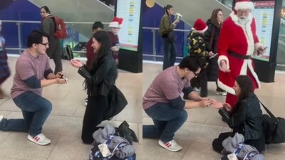 A surprise proposal at Dublin airport turned festive as Santa and passengers applauded the couple. (Instagram/dublinairport) A surprise proposal at Dublin airport turned festive as Santa and passengers applauded the couple. (Instagram/dublinairport)