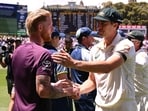 Ben Stokes shakes hands with Pat Cummins after Australia seal the Ashes and go up 3-0.