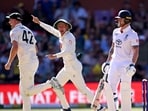 Marnus Labuschagne runs off in celebration after Ben Stokes' wicket on Day 4.