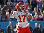 Kansas City Chiefs quarterback Gardner Minshew looks to pass during the first half of an NFL football game against the Tennessee Titans Kansas City Chiefs quarterback Gardner Minshew looks to pass during the first half of an NFL football game against the Tennessee Titans
