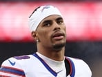 Keon Coleman of the Buffalo Bills looks on at the end of the second quarter against the New England Patriots at Gillette Stadium on December 14. Keon Coleman of the Buffalo Bills looks on at the end of the second quarter against the New England Patriots at Gillette Stadium on December 14.