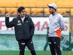 Gautam Gambhir and Jitesh Sharma during a training session ahead of the third T20I. Gautam Gambhir and Jitesh Sharma during a training session ahead of the third T20I.