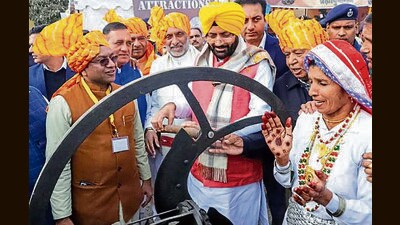 CM Nayab Saini during the Swadeshi Mahotsav organised in Panchkula on Sunday. (HT Photo) CM Nayab Saini during the Swadeshi Mahotsav organised in Panchkula on Sunday. (HT Photo)