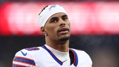 Keon Coleman of the Buffalo Bills looks on at the end of the second quarter against the New England Patriots at Gillette Stadium on December 14. (Getty Images via AFP) Keon Coleman of the Buffalo Bills looks on at the end of the second quarter against the New England Patriots at Gillette Stadium on December 14. (Getty Images via AFP)