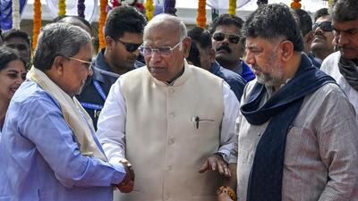 Kharge rejected suggestions that the party leadership in Delhi was responsible for the uncertainty, arguing that local leaders must take responsibility for their internal disagreements. (PTI) Kharge rejected suggestions that the party leadership in Delhi was responsible for the uncertainty, arguing that local leaders must take responsibility for their internal disagreements. (PTI)