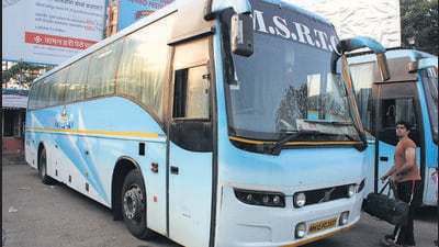 Thane, India- November 07, 2013 :Shivneri ST bus at Thane ,India, Nov. 07, 2013. ( Photo By Praful Gangurde) (Praful Gangurde) Thane, India- November 07, 2013 :Shivneri ST bus at Thane ,India, Nov. 07, 2013. ( Photo By Praful Gangurde) (Praful Gangurde)