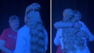 Erika Kirk and Jeanie Beeman unite in heartwarming moment at AmFest 2025 (@MrsErikaKirk/X)