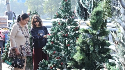 Delhi's INA and Khan Markets continue to be the go-to spots for residents from across NCR, who venture out to buy Christmas trees. (Photo: Manoj Verma/HT)