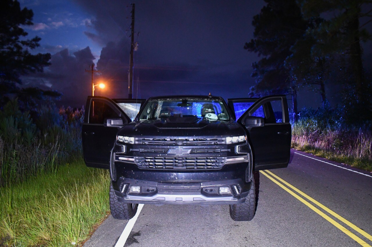 Scott Spivey's truck on Camp Swamp Road the night he was killed. Scott Spivey's truck on Camp Swamp Road the night he was killed.