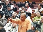 Chief minister Yogi Adityanath speaks in the Uttar Pradesh assembly on Monday. (HT Photo)