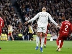 Kylian Mbappe reacts during the Spanish league football match between Real Madrid CF and Sevilla FC. Kylian Mbappe reacts during the Spanish league football match between Real Madrid CF and Sevilla FC.
