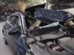 Screengrab of the video showing the car completely mangled after the accident Screengrab of the video showing the car completely mangled after the accident