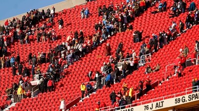 Fans at Arrowhead Stadium leave after the Kansas City Chiefs lost after a game against Los Angeles Chargers. (Getty Images via AFP)