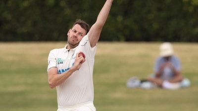 Jacob Duffy bowls during day five of the 3rd international Test cricket match. (AFP) Jacob Duffy bowls during day five of the 3rd international Test cricket match. (AFP)