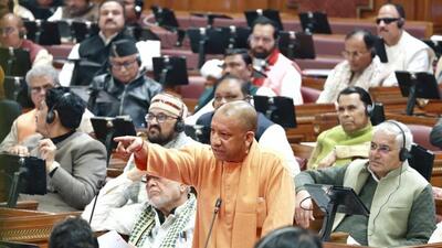 Chief minister Yogi Adityanath speaks in the Uttar Pradesh assembly on Monday. (HT Photo) Chief minister Yogi Adityanath speaks in the Uttar Pradesh assembly on Monday. (HT Photo)