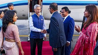 External affairs minister S Jaishankar being welcomed by Sri Lankan minister Ruwan Ranasinghe and others upon his arrival in Colombo, Sri Lanka (@DrSJaishankar/Via PTI) External affairs minister S Jaishankar being welcomed by Sri Lankan minister Ruwan Ranasinghe and others upon his arrival in Colombo, Sri Lanka (@DrSJaishankar/Via PTI)