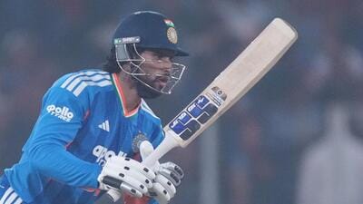 India's Tilak Varma plays a shot during the fifth T20 against South Africa in Ahmedabad. (AP) India's Tilak Varma plays a shot during the fifth T20 against South Africa in Ahmedabad. (AP)