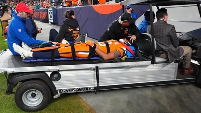 Denver Broncos wide receiver Pat Bryant is carted off the field after an injury during the second half of an NFL football game against the Jacksonville Jaguars. (AP) Denver Broncos wide receiver Pat Bryant is carted off the field after an injury during the second half of an NFL football game against the Jacksonville Jaguars. (AP)