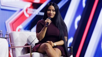 Surprise guest Nicki Minaj is interviewed by Erika Kirk on the final day of Turning Point USA's annual AmericaFest (Getty Images via AFP)
