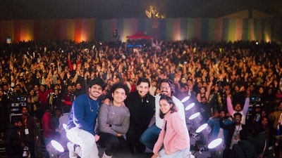 Singer Anuv Jain with team members after the performance in Lucknow Singer Anuv Jain with team members after the performance in Lucknow